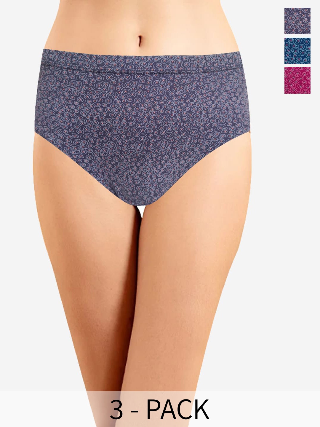 

In Care Pack Of 3 Printed Pure Cotton Hipster Briefs, Blue