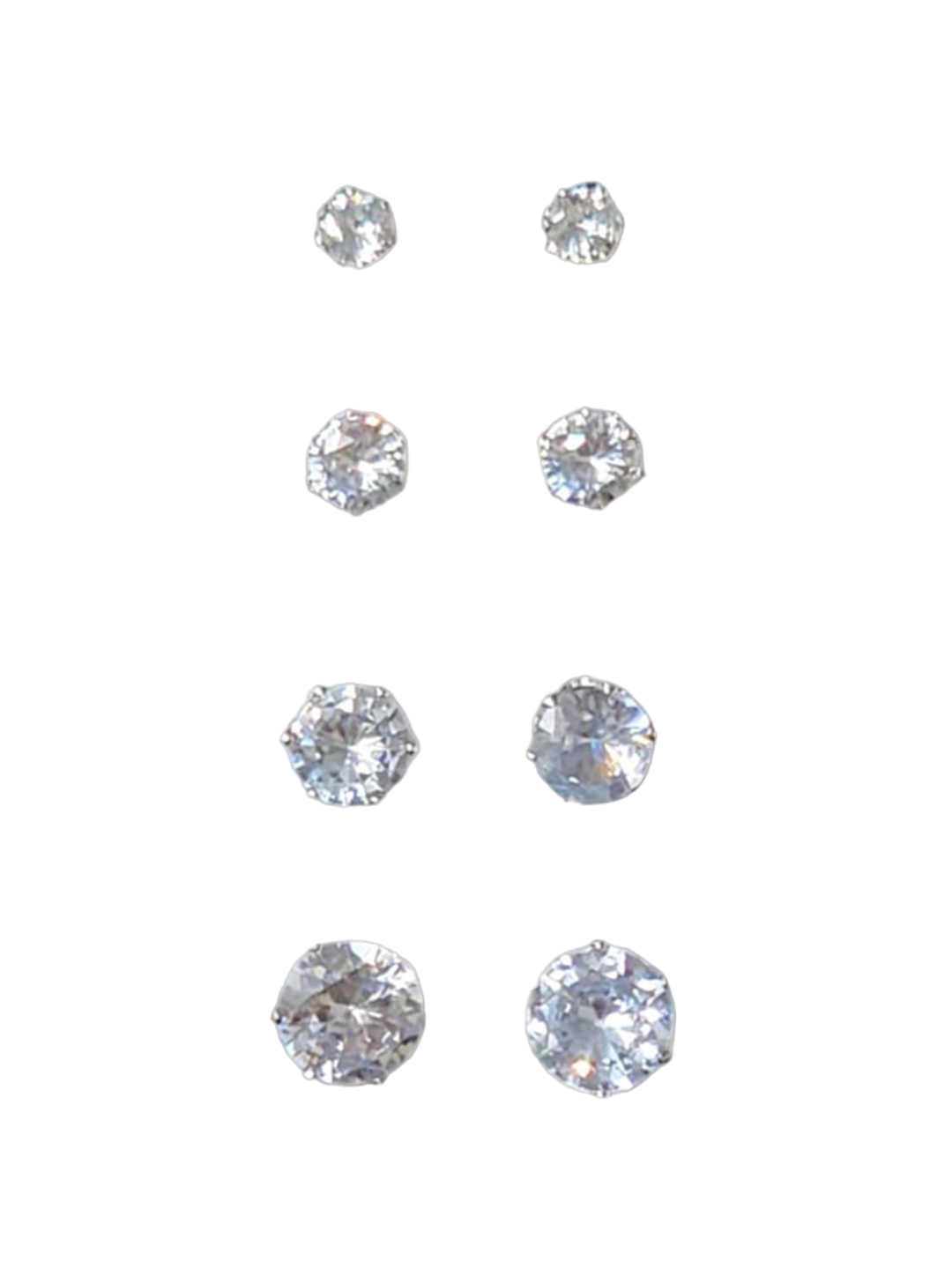 

Goldnera Set Of 4 Circular Artificial Stone-Studded Studs Earrings, Silver