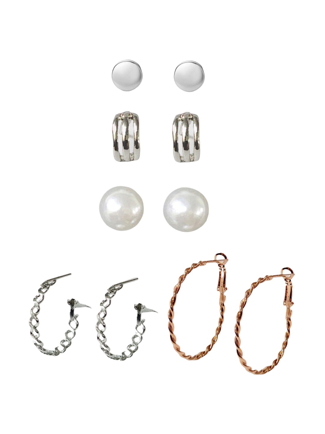 

Goldnera Set Of 5 Silver-Plated Circular Studs Earrings