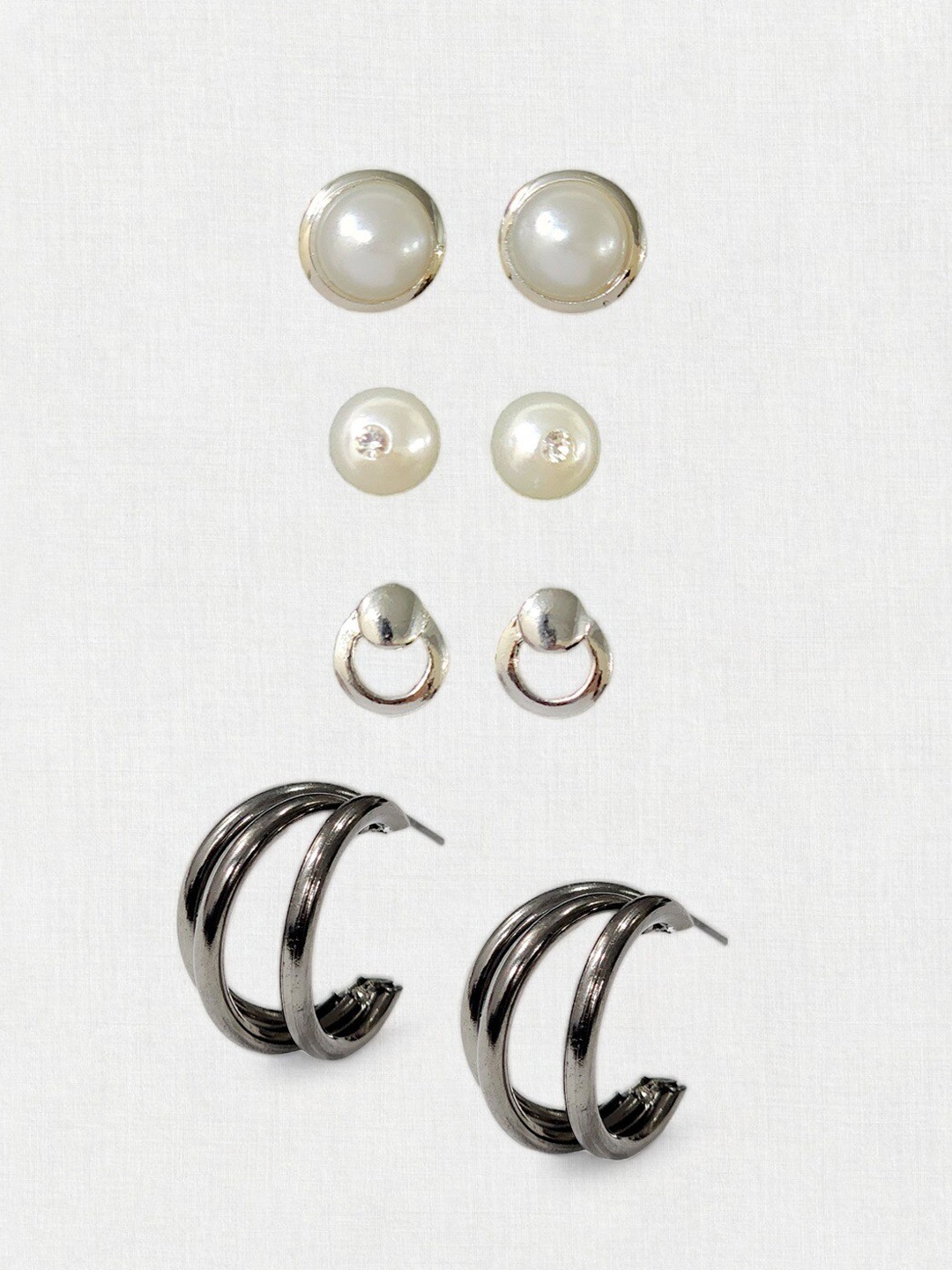 

Goldnera Set Of 4 Rhodium-Plated Studs Earrings, White