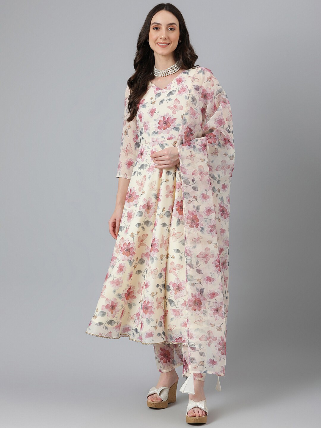

Vinya Women White Chanderi Cotton Organza
