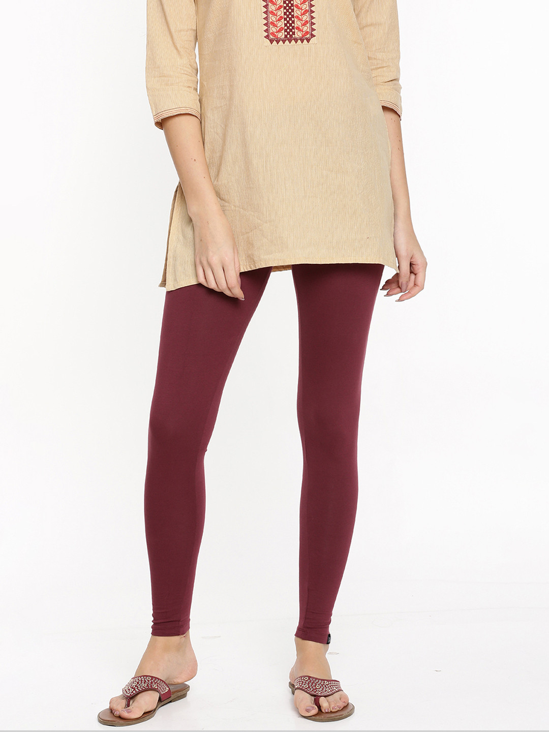 

TWIN BIRDS Women Solid Super Stretch Cotton Ankle Length Leggings, Maroon