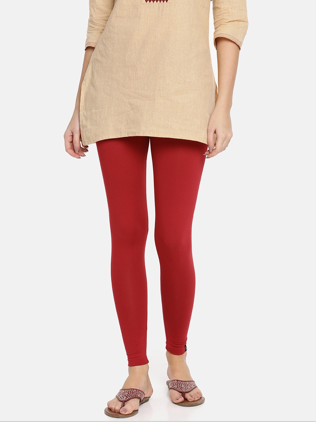 

TWIN BIRDS Women Solid Super Stretch Cotton Ankle Length Leggings, Red
