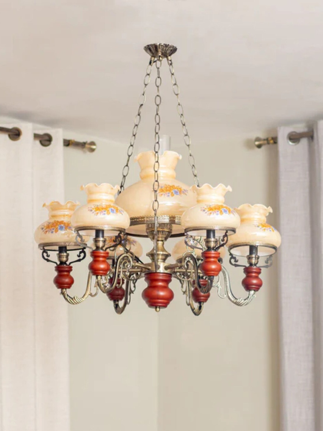 

THEDECORKART Cream & Brown Traditional Ceiling Lamp