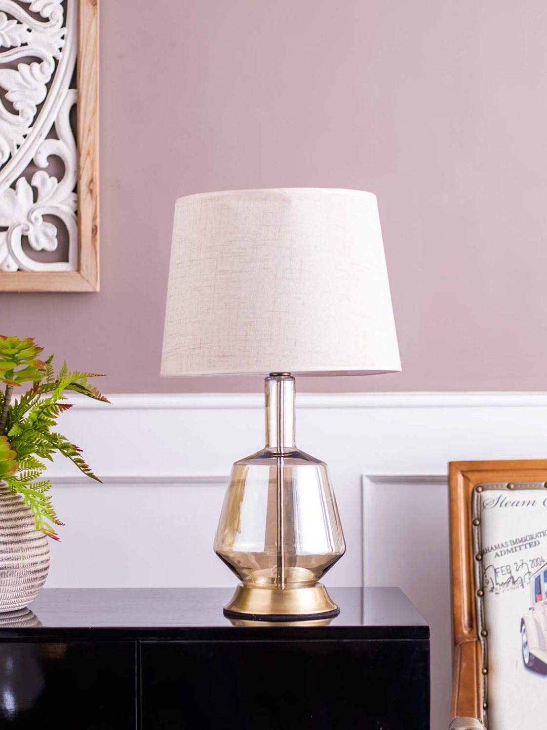 

THEDECORKART White Glass Contemporary Frusturical Shaped Table Lamp
