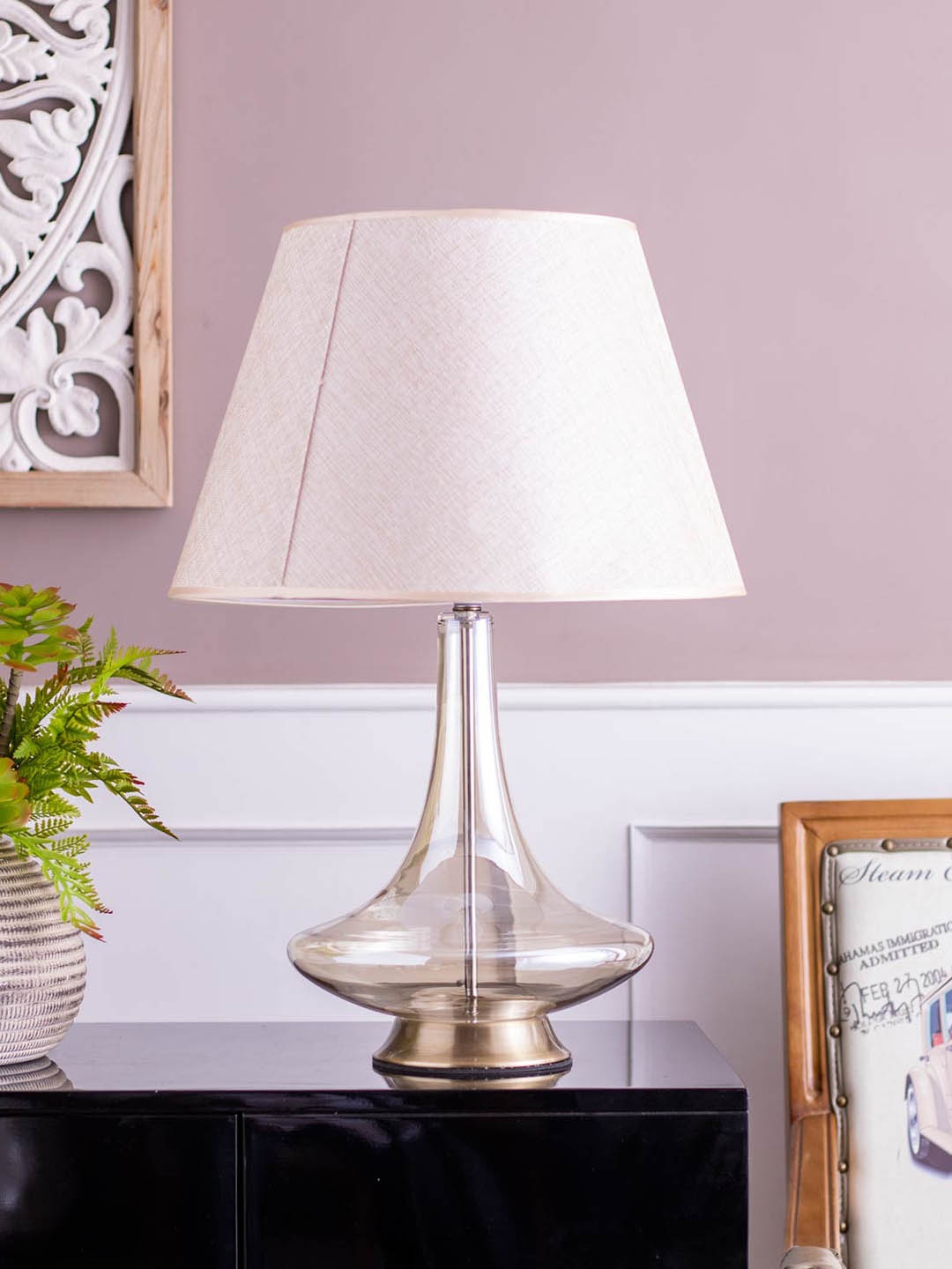 

THEDECORKART White Glass Traditional Triangle Table Lamp