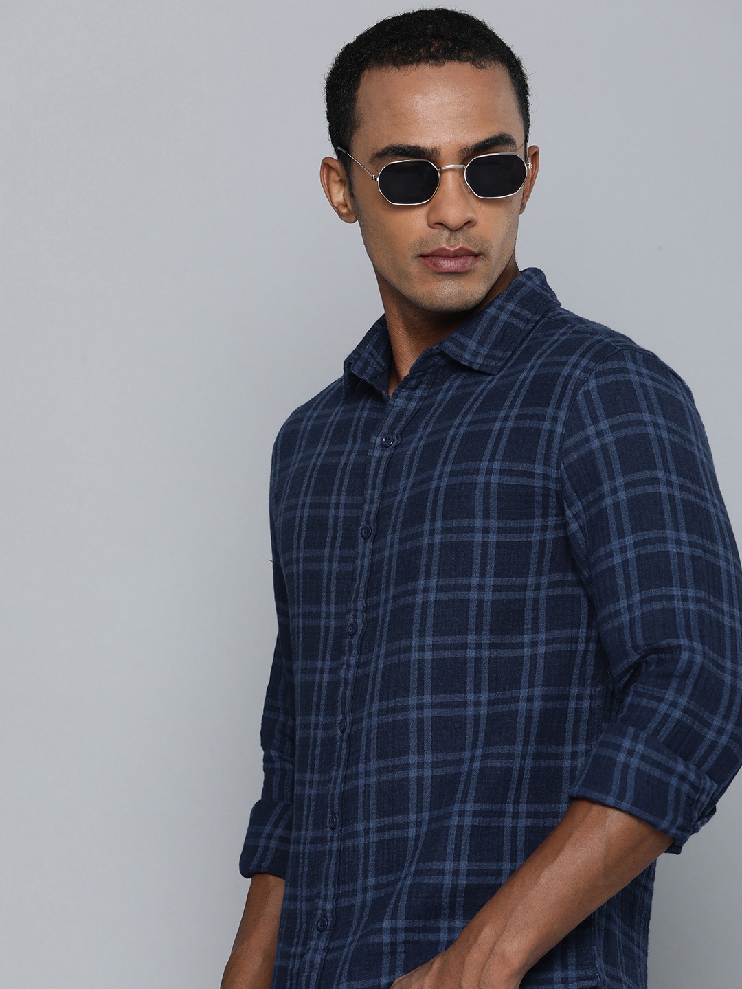 

Levis Pure Cotton Slim Fit Checked Casual Shirt, Blue