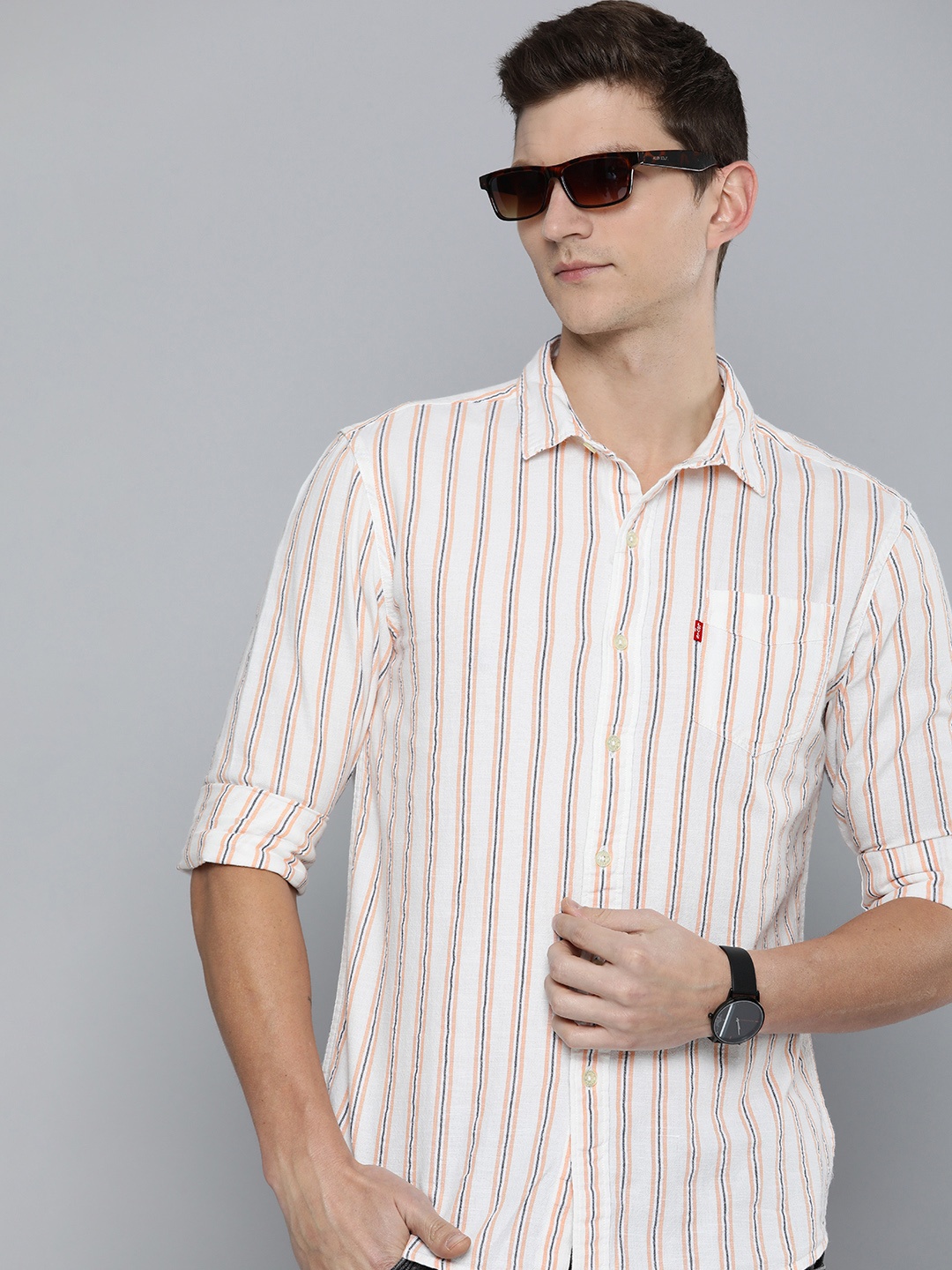 

Levis Slim Fit Striped Casual Shirt, Cream