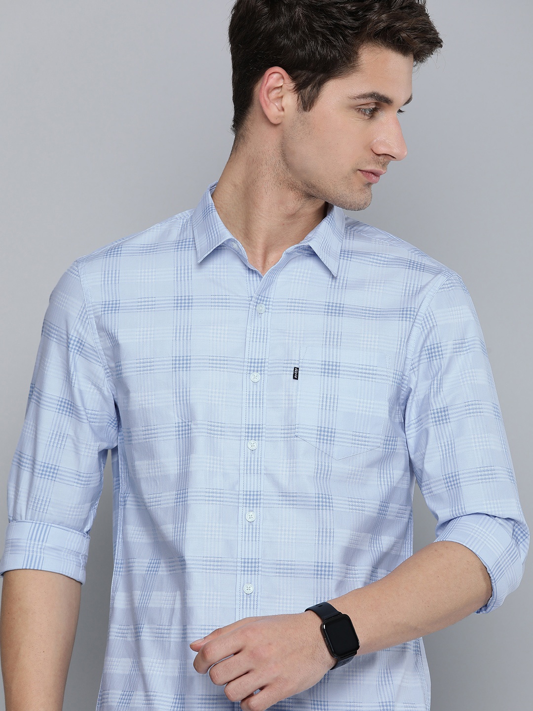 

Levis Pure Cotton Slim Fit Checked Casual Shirt, Blue