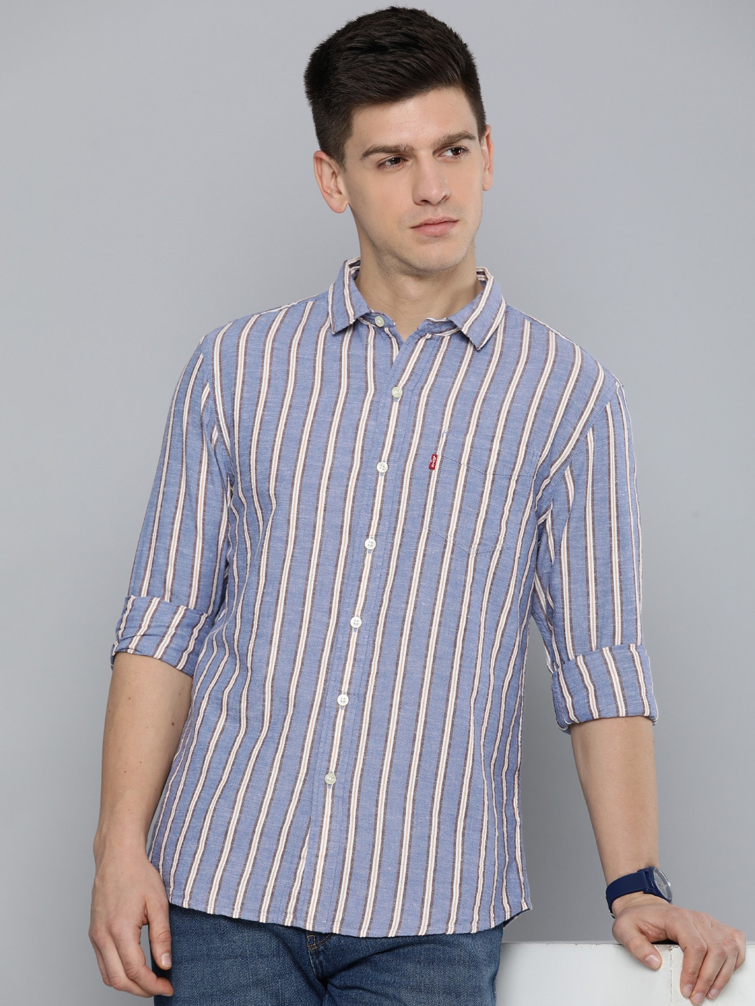 

Levis Slim Fit Striped Casual Shirt, Blue