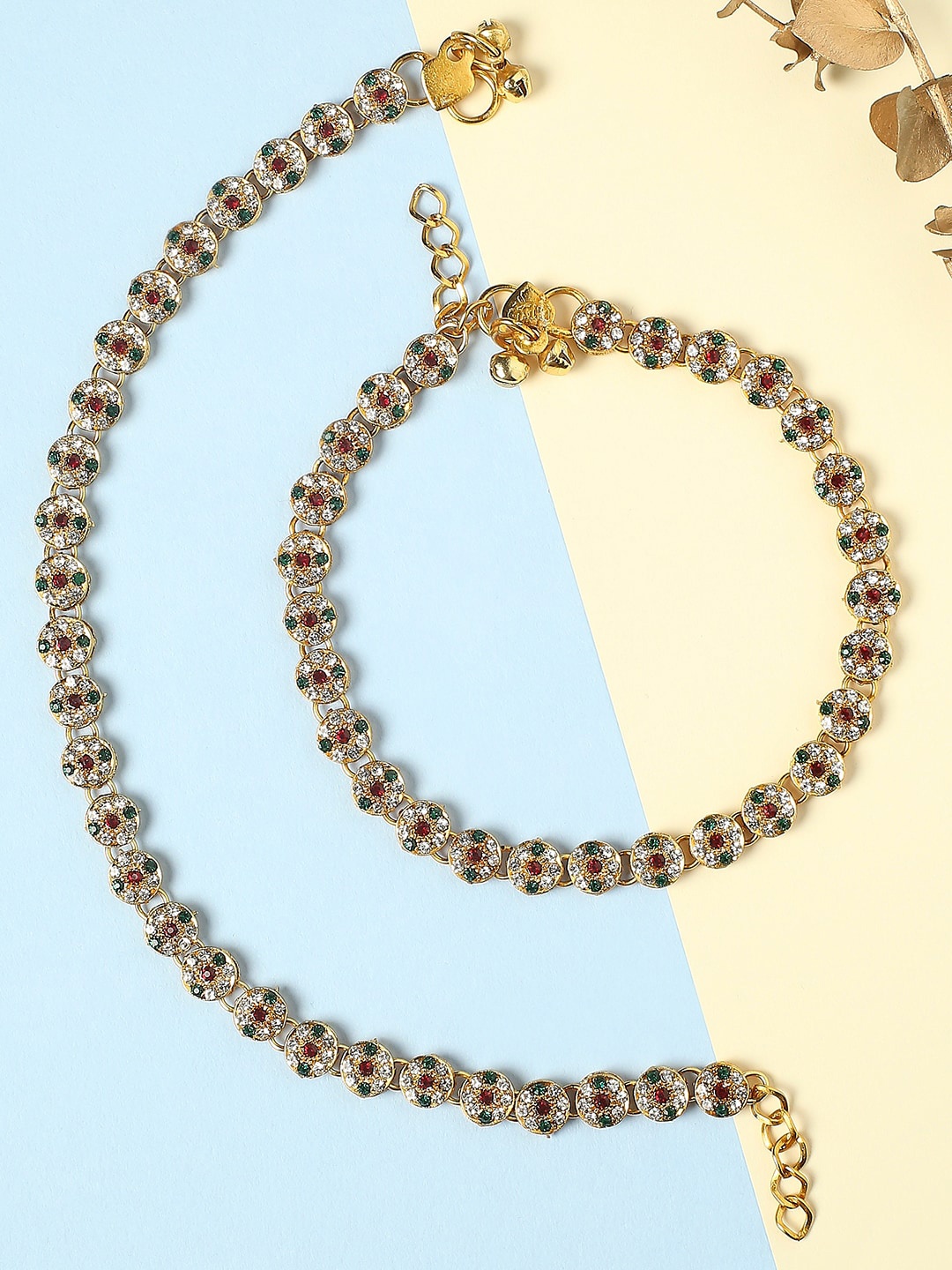 

OOMPH Set Of 2 American Diamond Studded Anklets, Gold