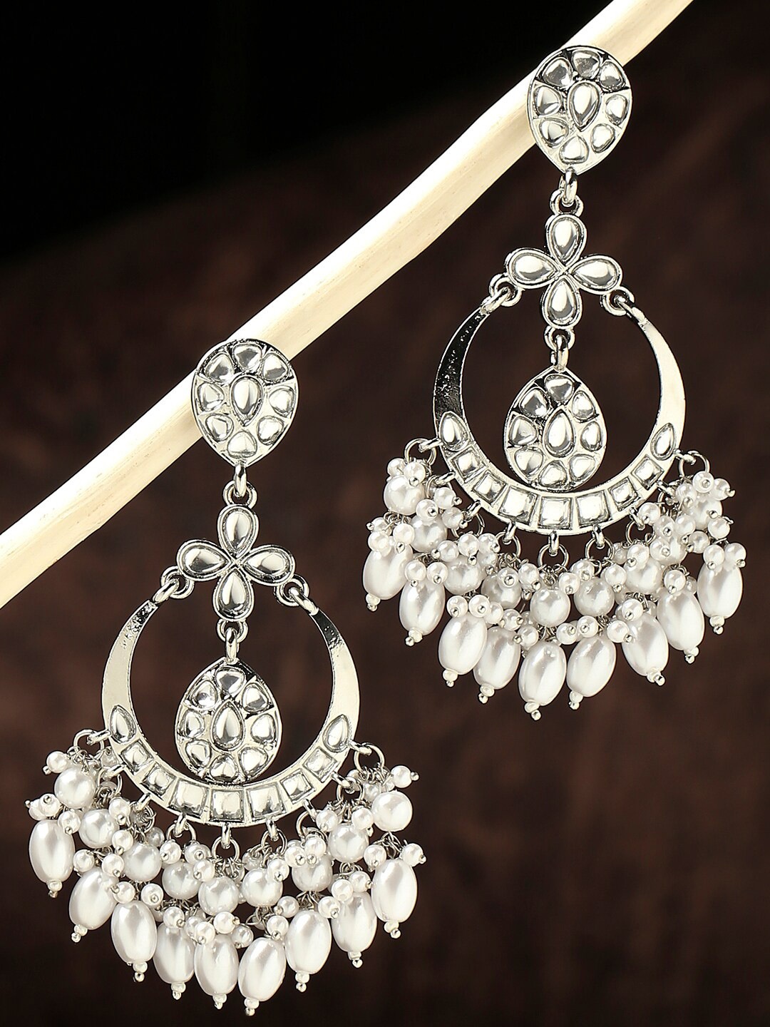 

OOMPH Floral Chandbalis Earrings, Silver