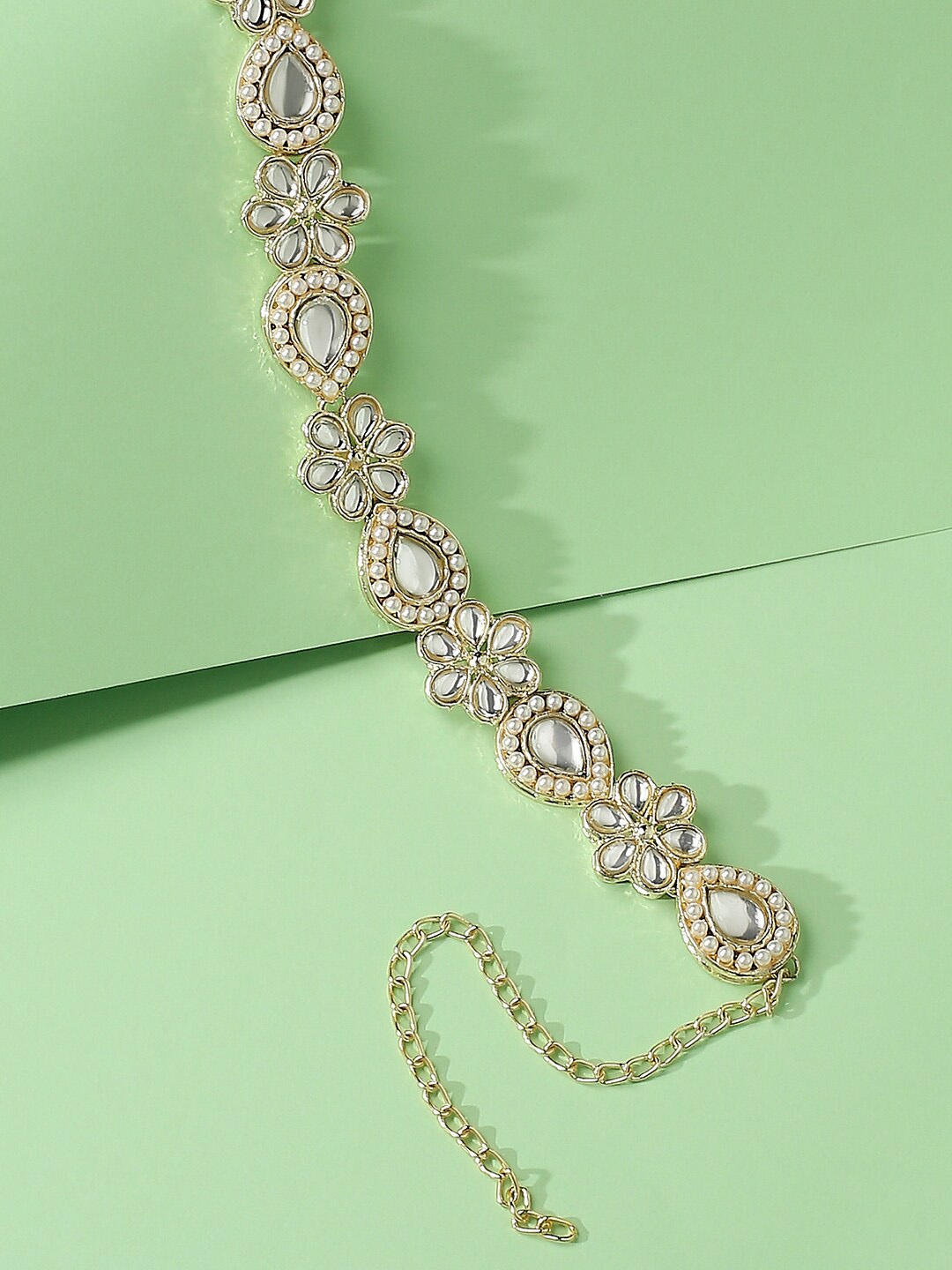 

OOMPH Kundan & Pearls Jadau Ethnic Hair Chain, Gold
