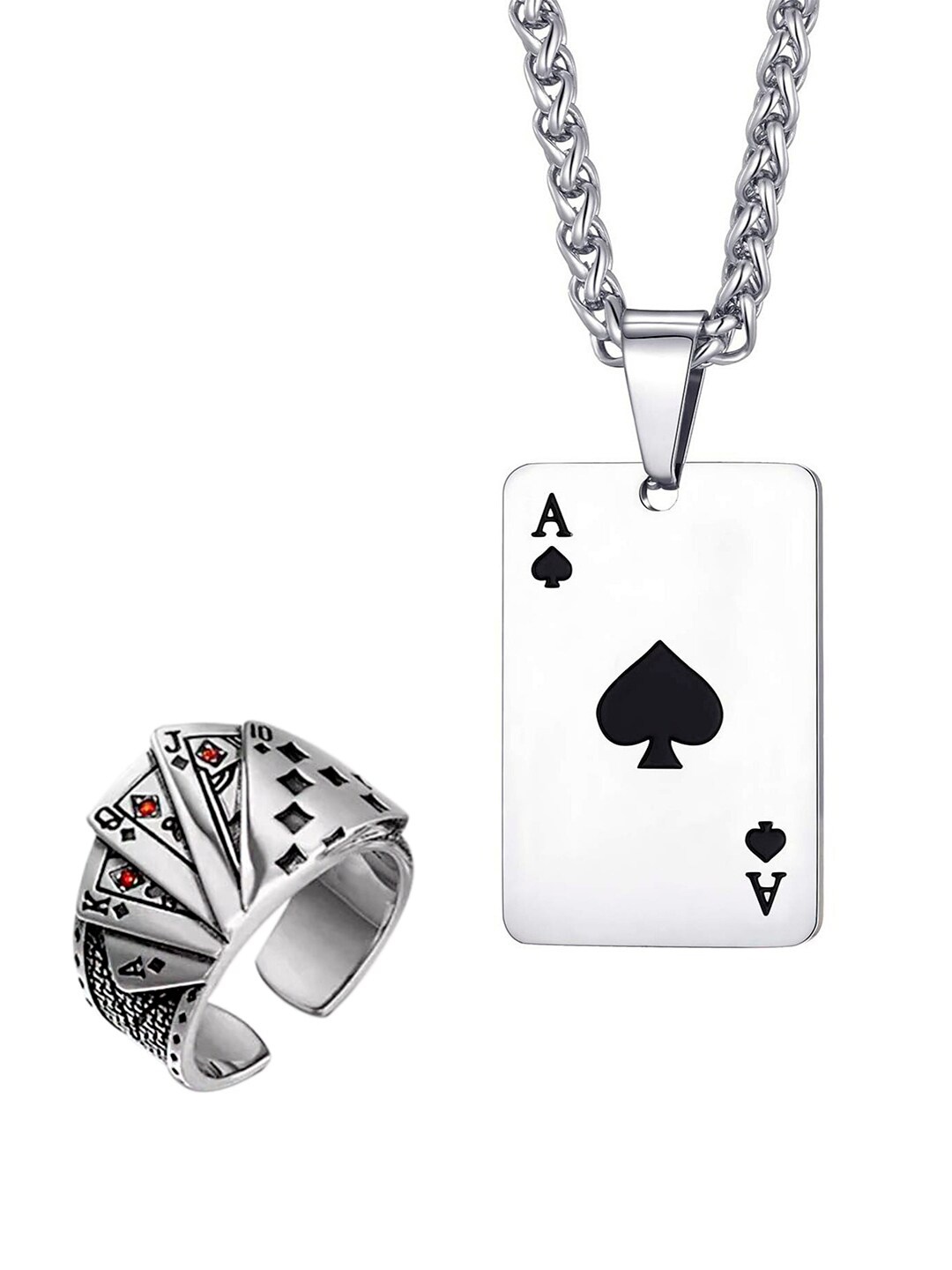 

OOMPH Stainless Steel Ace of Spade & Poker Jewellery Set, Silver