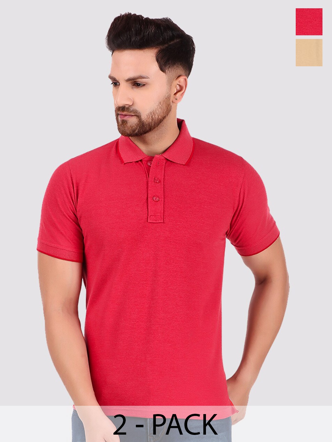 

Greylongg Men Beige & Red Polo Collar T-shirt