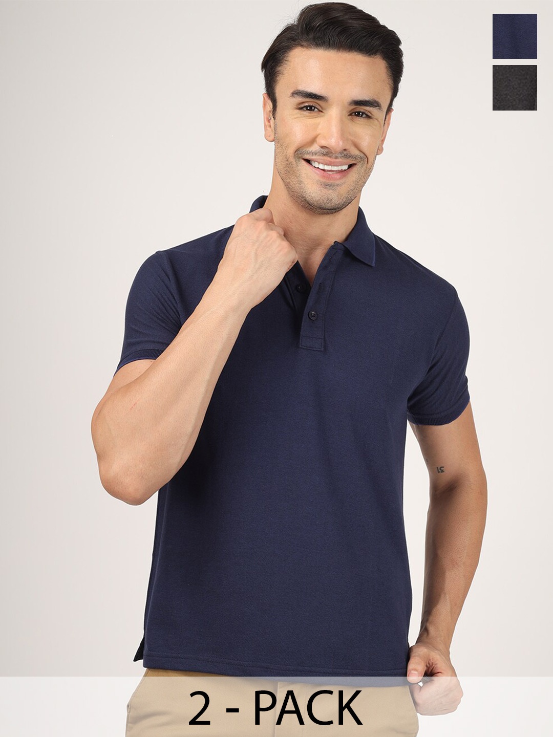 

Greylongg Men Blue & Black Polo Collar T-shirt