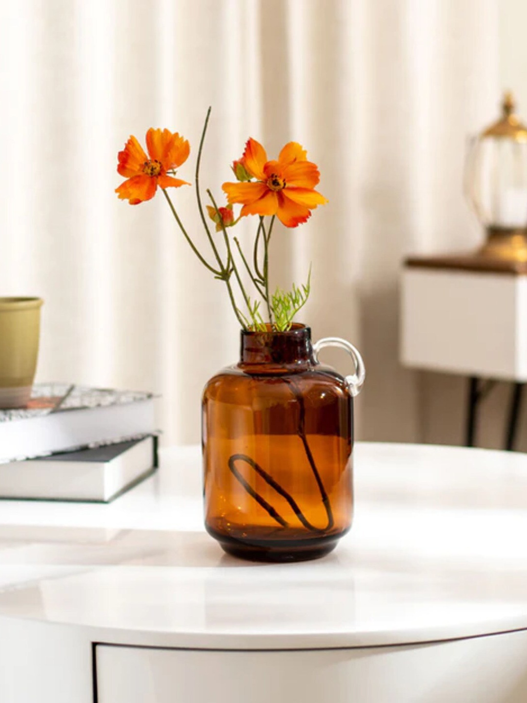 

THEDECORKART Brown & Transparent Cylindrical Glass Vase