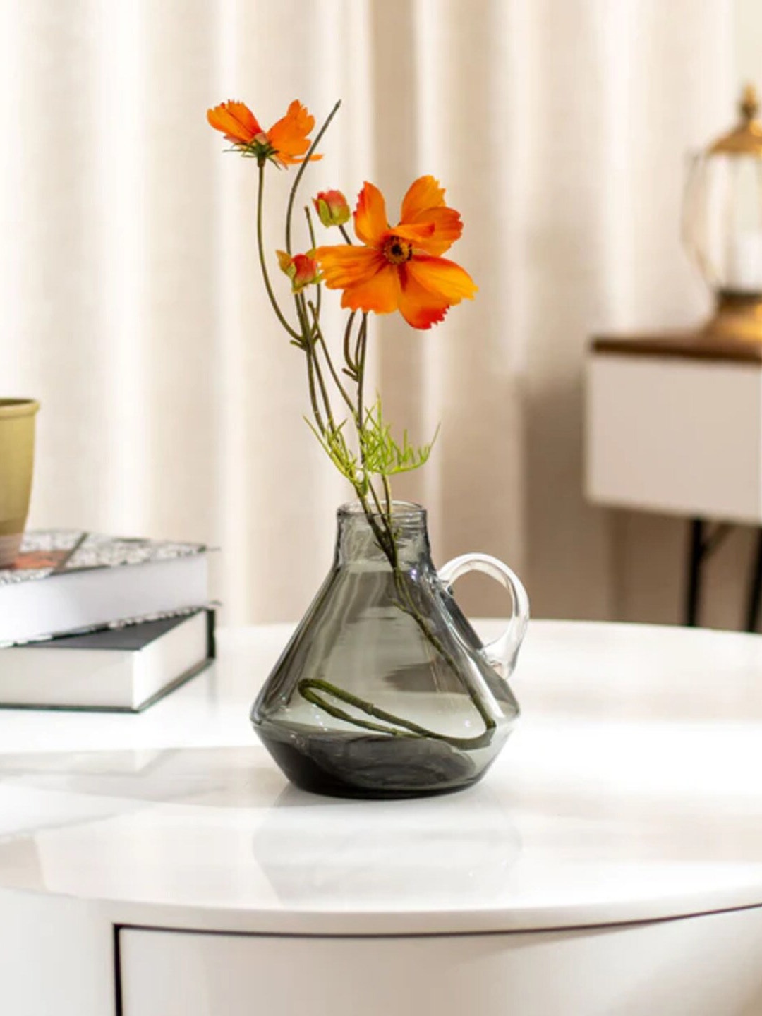 

THEDECORKART Black & Transparent Conical Glass Vase