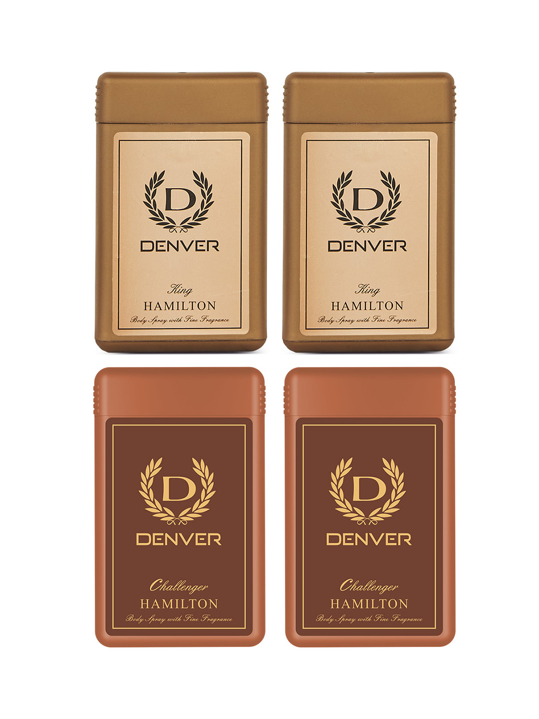 

Denver Men Set of 2 Hamilton King & 2 Challenger Pocket Perfume - 18 ml Each, Brown