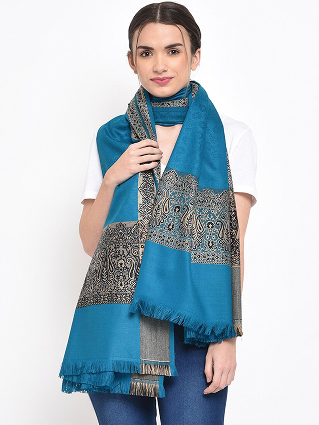 

WEAVERS VILLA Floral Woven Design Acrylic Shawl, Blue
