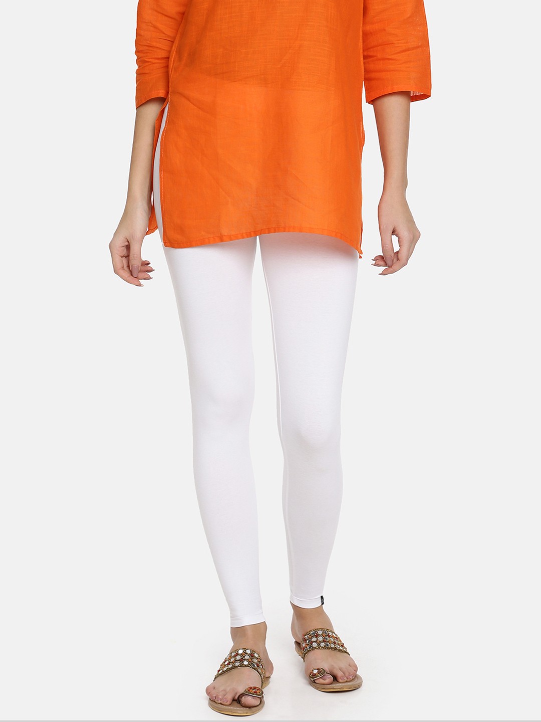 

TWIN BIRDS Women Solid Super Stretch Cotton Ankle Length Leggings, White