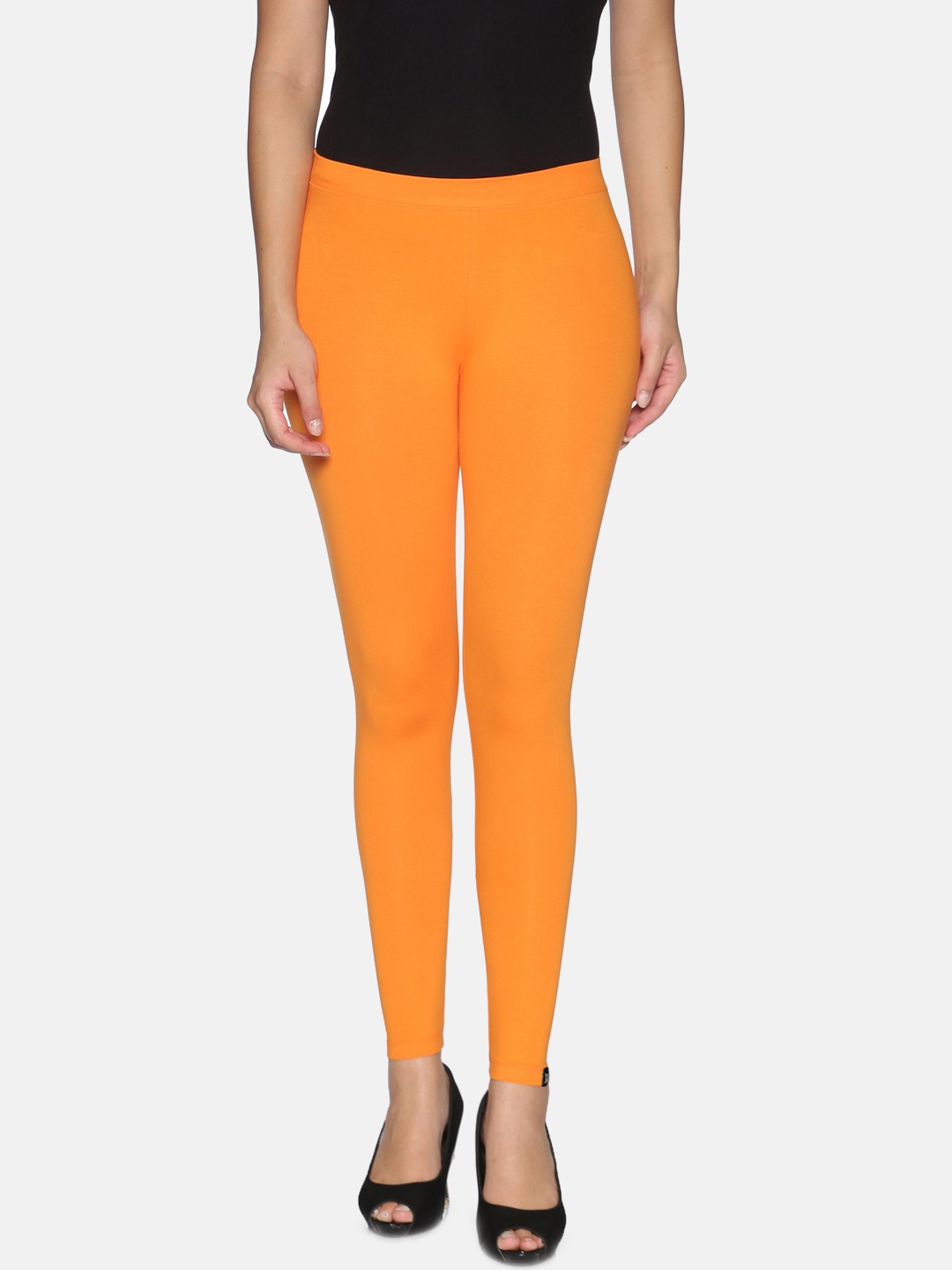 

TWIN BIRDS Women Solid Super Stretch Cotton Ankle Length Leggings, Orange