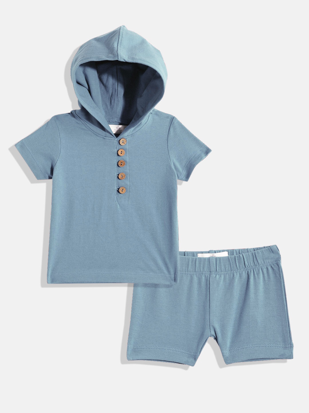 

METRO KIDS COMPANY Boys Pure Cotton Hooded T-shirt with Shorts, Blue