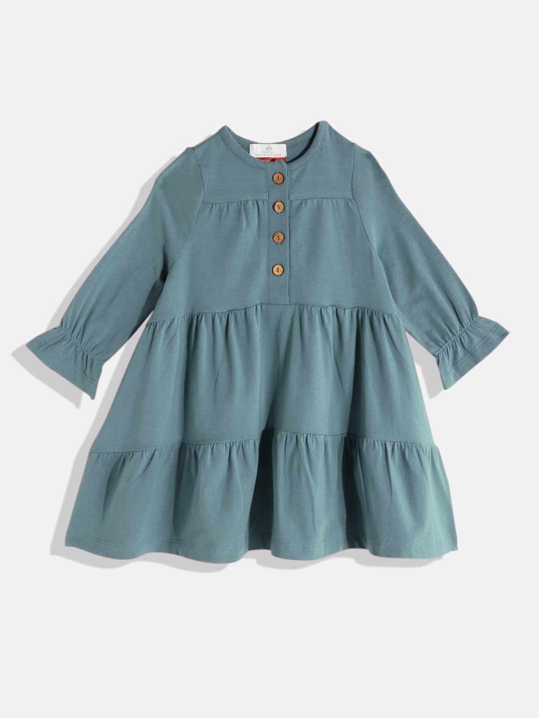 

METRO KIDS COMPANY Girls Solid Bishop Sleeve A-Line Dress, Blue