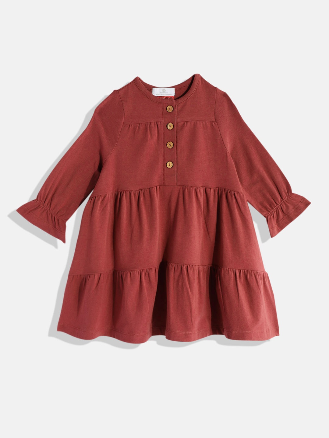 

METRO KIDS COMPANY Girls Solid Bishop Sleeve A-Line Dress, Red