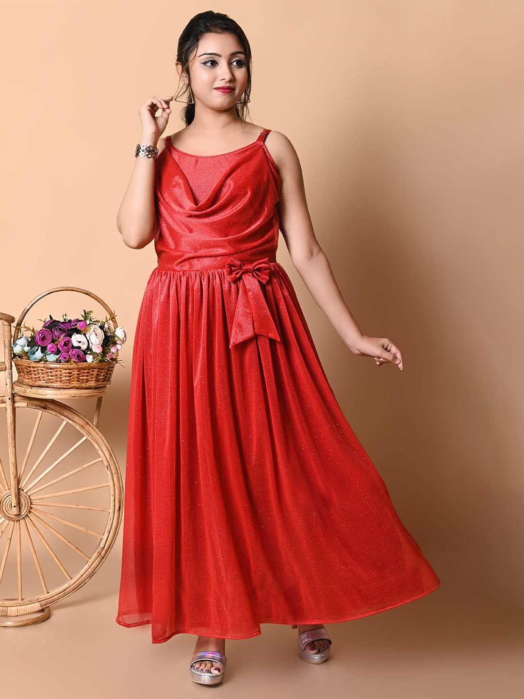 

BAESD Shoulder Strapped Organic Cotton Crepe Maxi Dress, Red