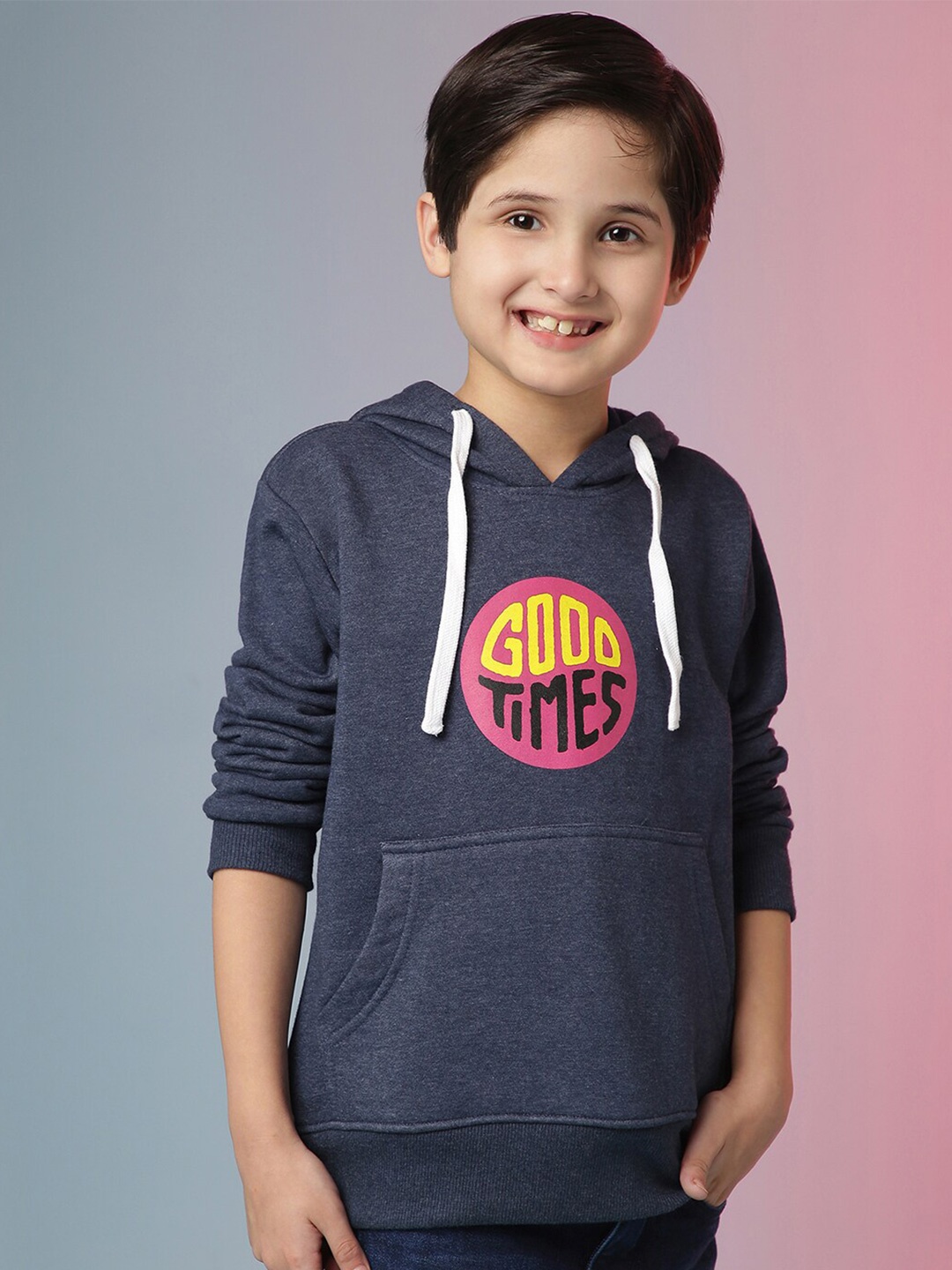 

Instafab Boys Typography Printed Cotton Hood Pullover Sweatshirt, Navy blue