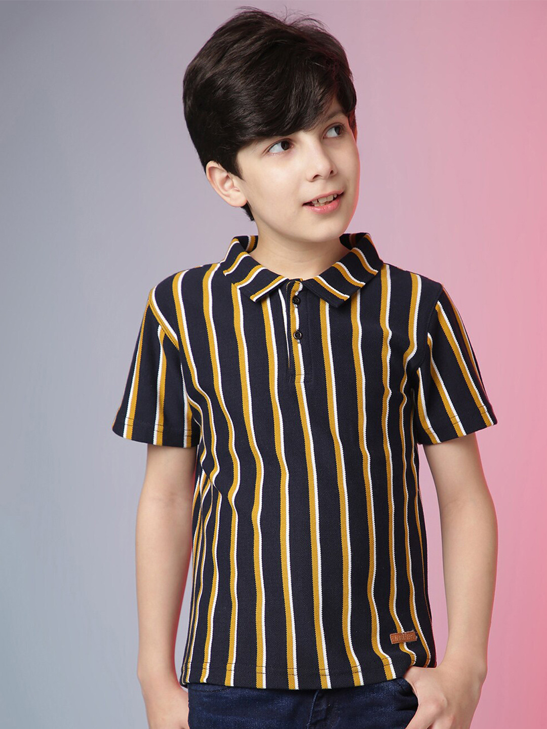 

Instafab Boys Vertical Striped Polo Collar T-shirt, Black