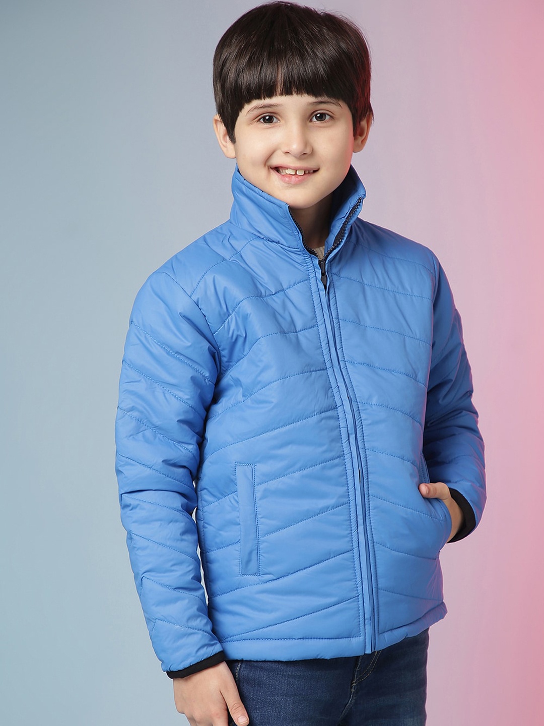 

Instafab Boys Mock Collar Windcheater Quilted Jacket, Blue