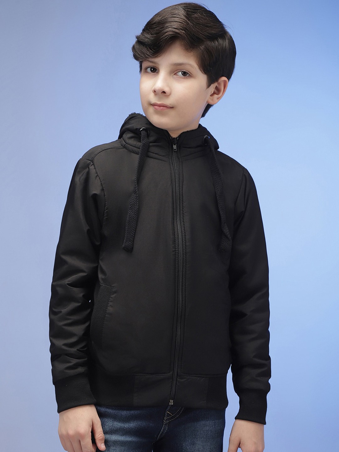 

Instafab Boys Hooded Windcheater Bomber Jacket, Black