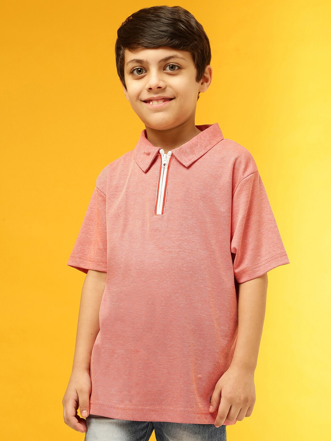 

Instafab Boys Polo Collar Cotton T-shirt, Orange