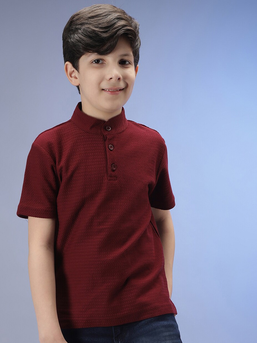 

Instafab Boys Mandarin Collar Cotton T-shirt, Maroon