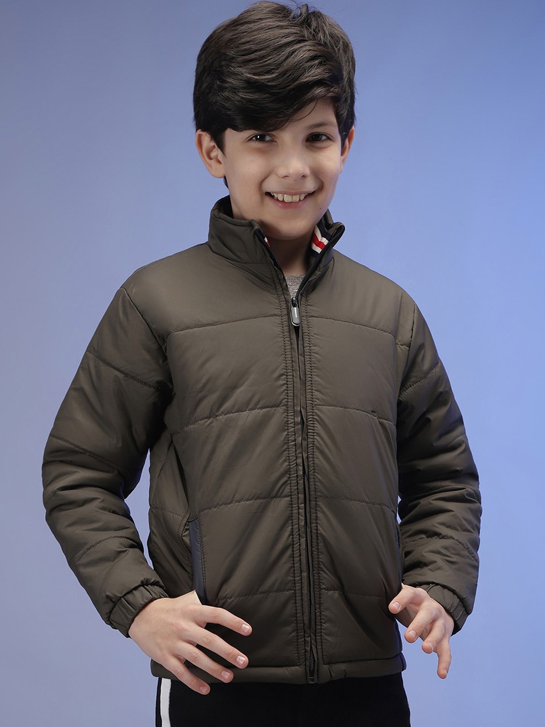 

Instafab Boys Mock Collar Windcheater Nylon Padded Jacket, Olive