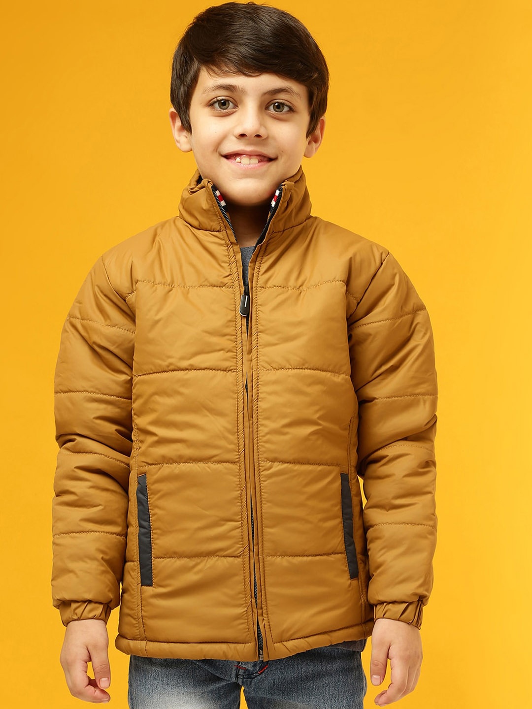 

Instafab Boys Mock Collar Windcheater Nylon Padded Jacket, Mustard