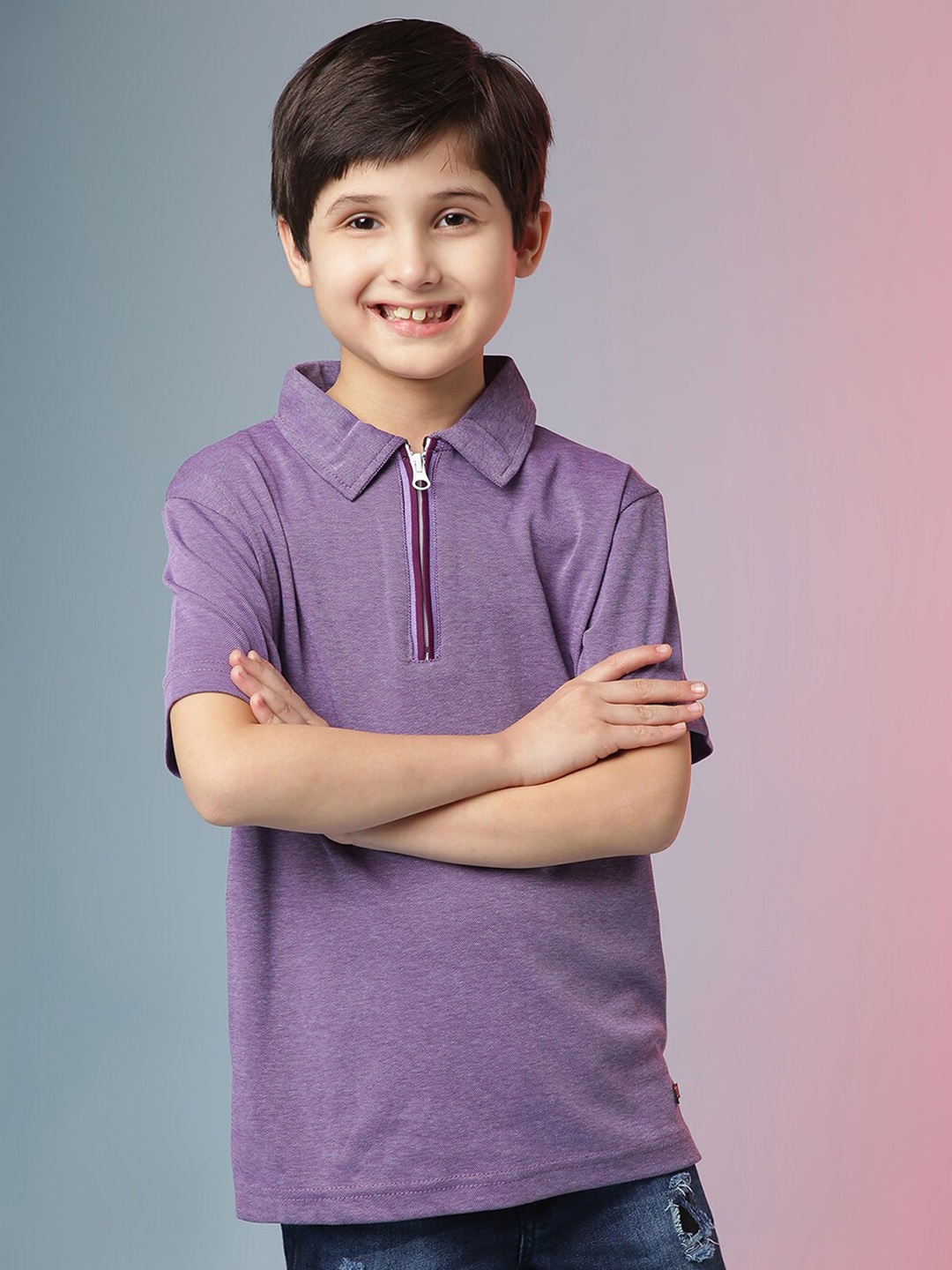 

Instafab Boys Polo Collar Cotton T-shirt, Purple