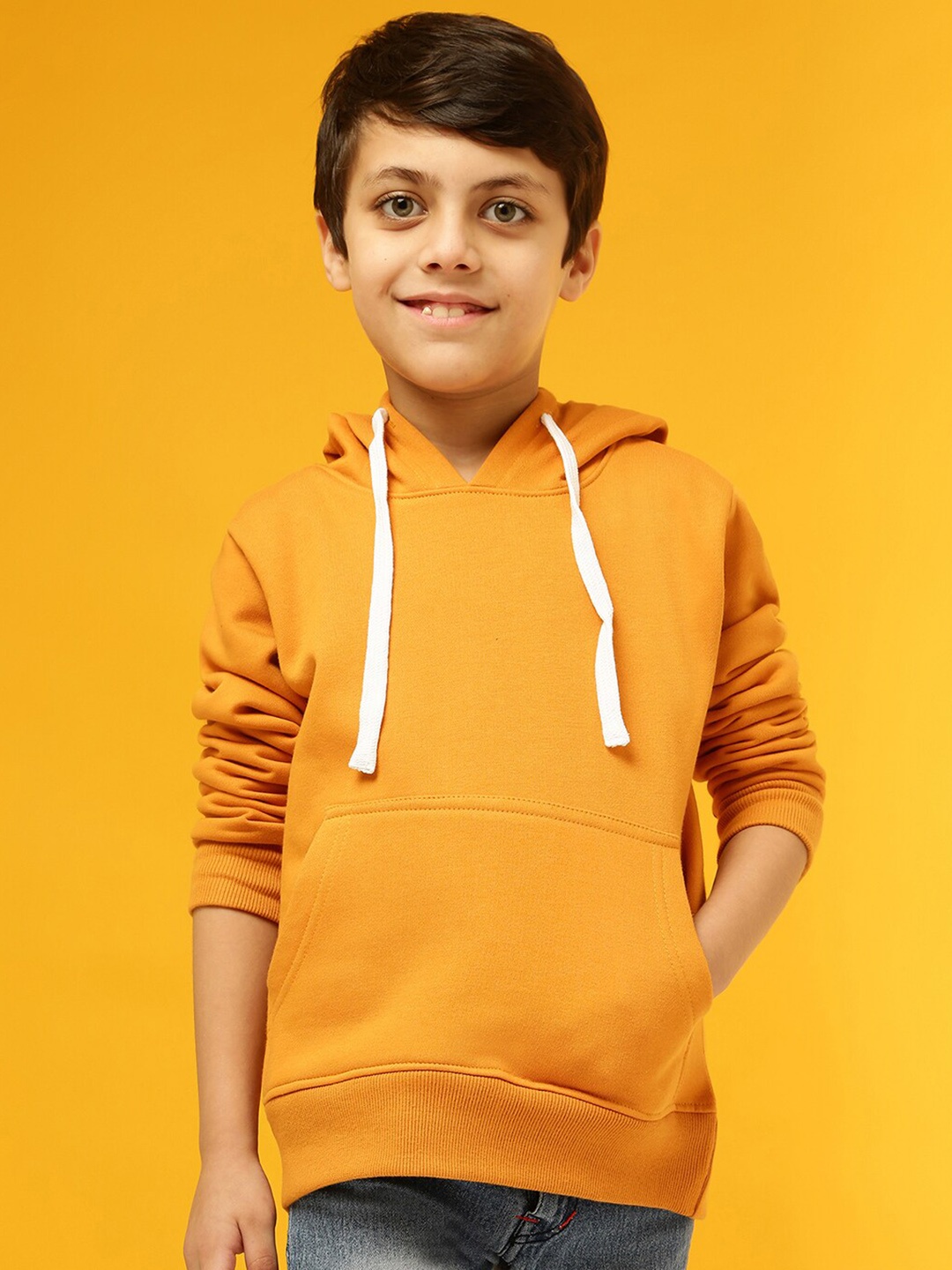 

Instafab Boys Long Sleeves Cotton Hood Pullover Sweatshirt, Mustard