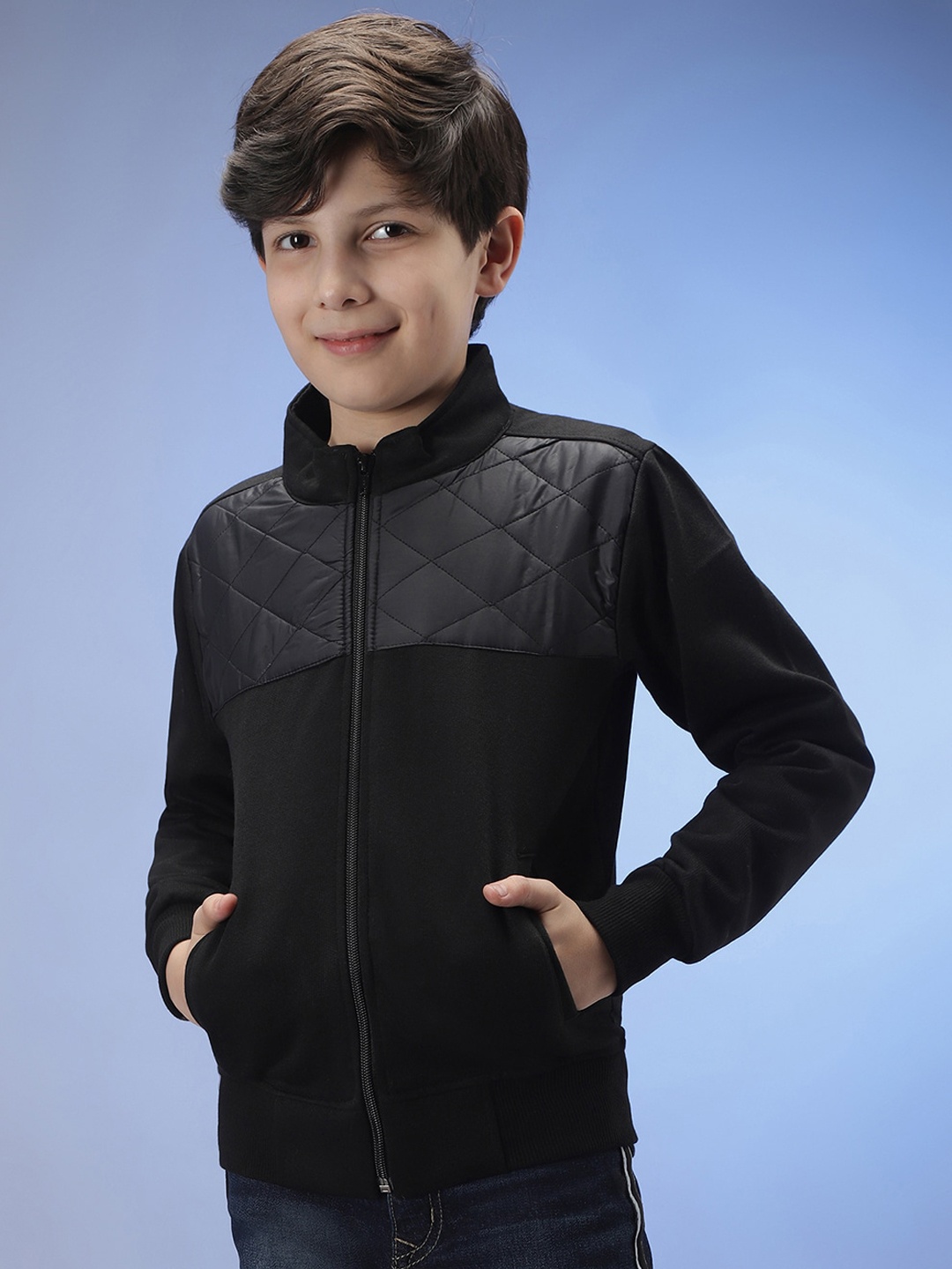 

Instafab Boys Mock Collar Windcheater Cotton Bomber Jacket, Black