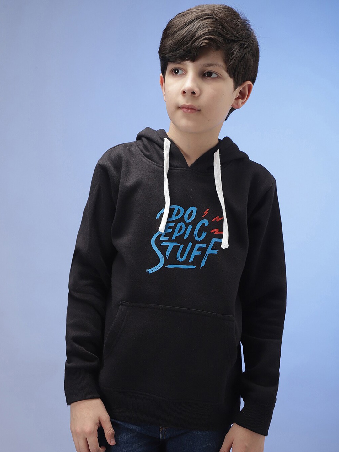 

Instafab Boys Typography Printed Cotton Hood Pullover Sweatshirt, Black