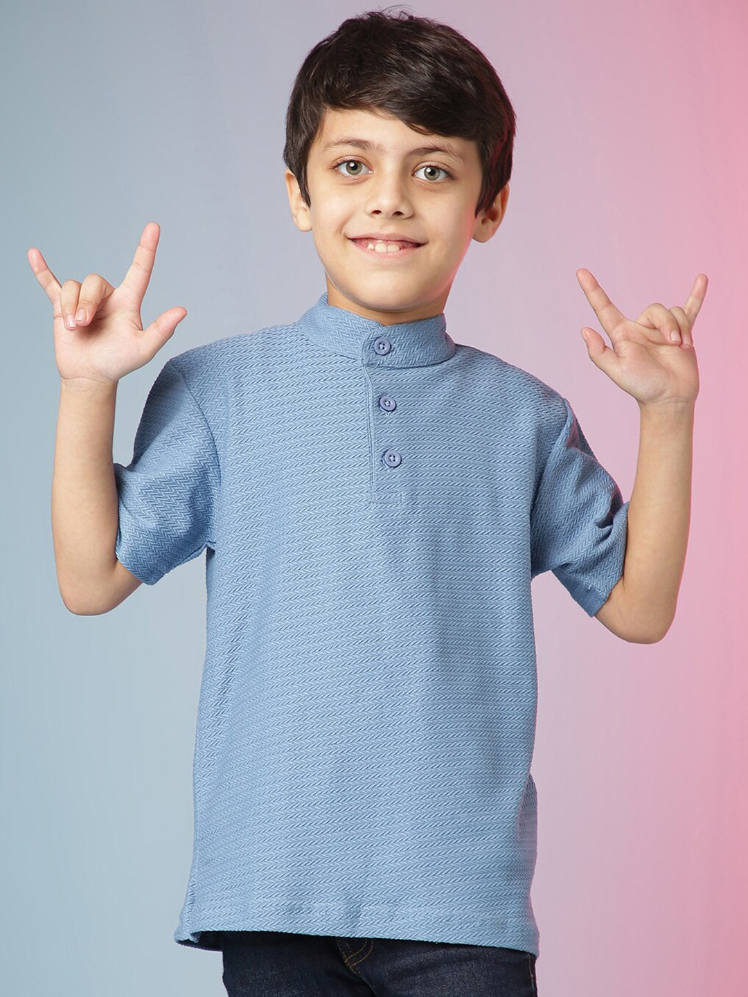 

Instafab Boys Mandarin Collar Cotton T-shirt, Blue