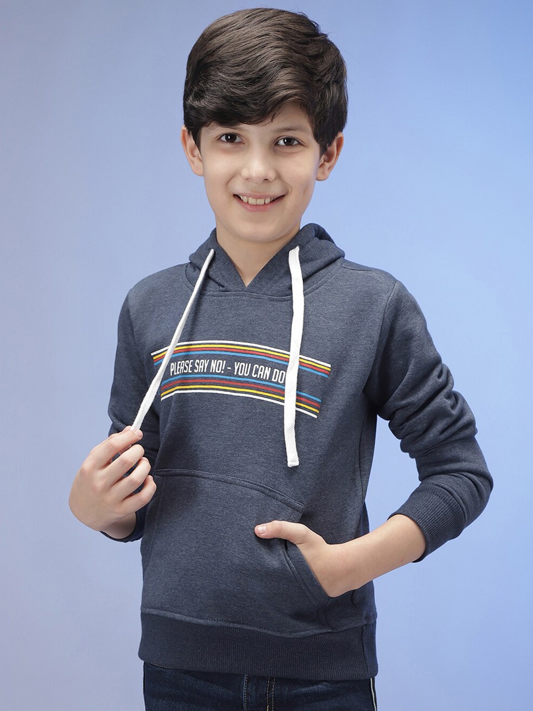 

Instafab Boys Typography Printed Cotton Hood Pullover Sweatshirt, Navy blue