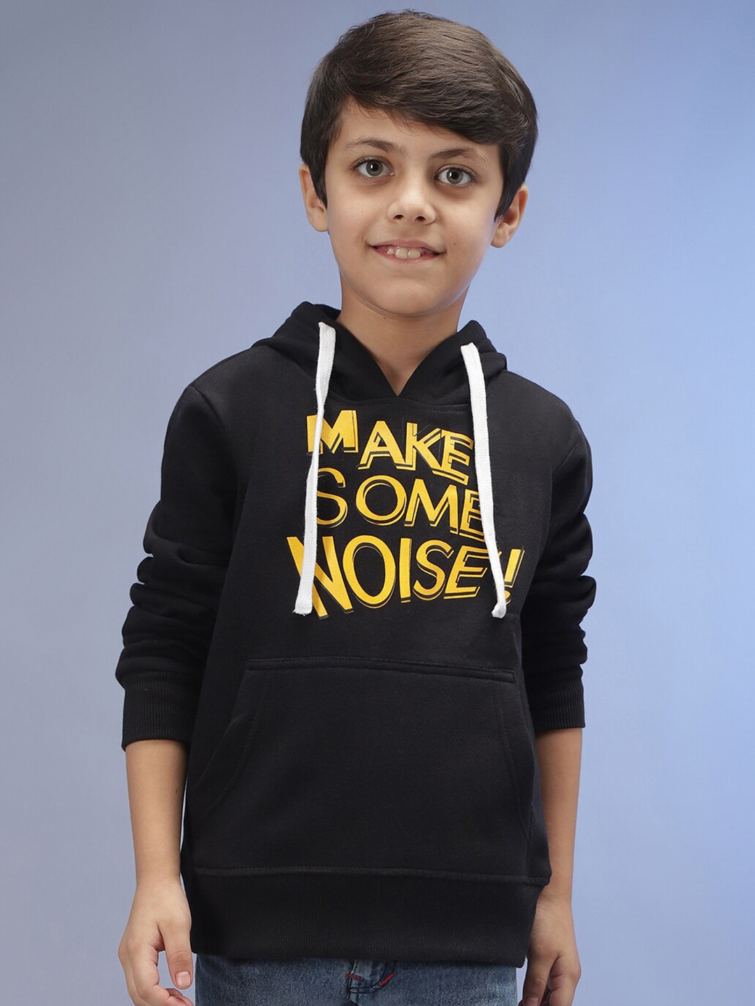

Instafab Boys Typographic Printed Hooded Cotton Sweatshirt, Black