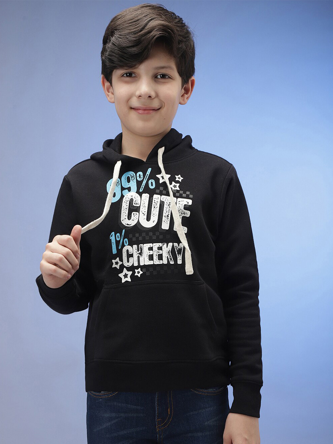 

Instafab Boys Typographic Printed Hooded Cotton Sweatshirt, Black