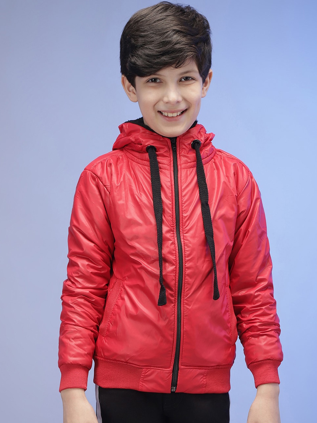 

Instafab Boys Hooded Windcheater Bomber Jacket, Red