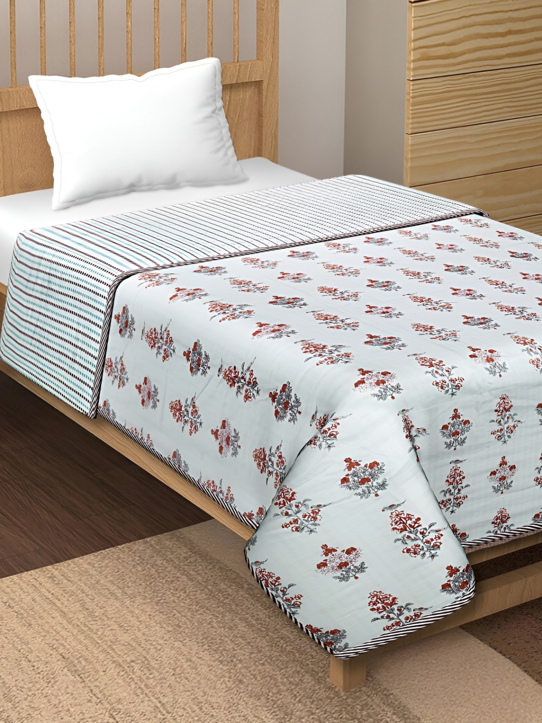 

Texstylers Red & White Floral AC Room 120 GSM Cotton Reversible Single Bed Dohar