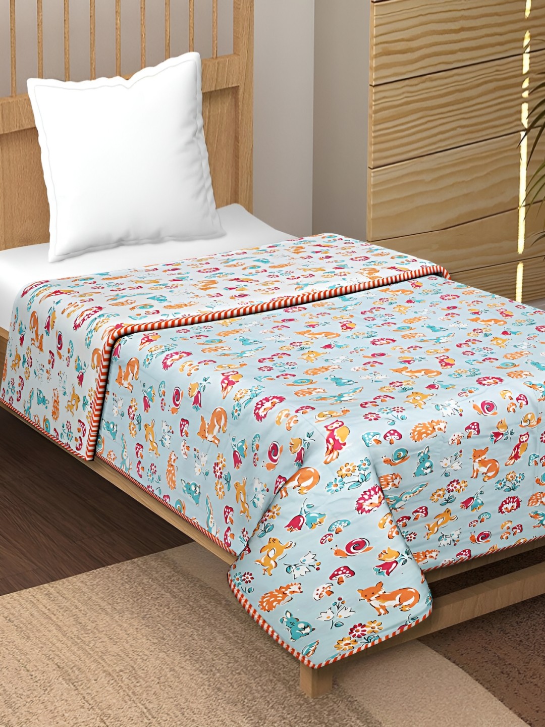 

Texstylers Blue & Red Cartoon Printed AC Room 120 GSM Cotton Reversible Single Bed Dohar