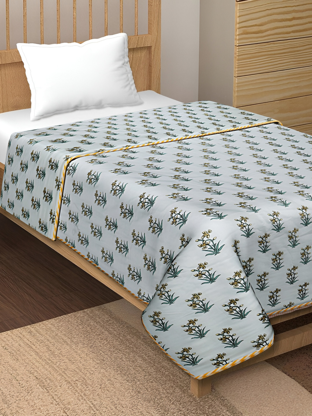 

Texstylers Grey & Green Floral AC Room 120 GSM Reversible Cotton Single Bed Dohar